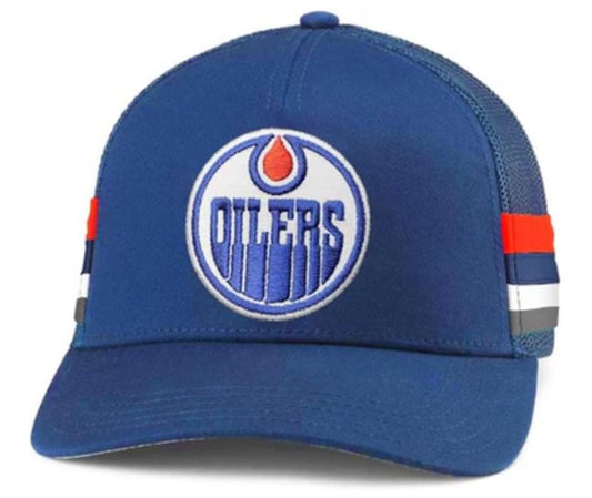 American Needle NHL Edmonton Oilers Hotfoot Stripes Trucker Adjustable Snapback Hat - Blue