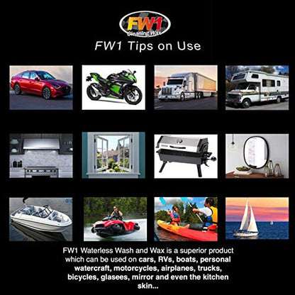 FW1 Waterless Car Wash & Wax with Carnauba for Multiple Surfaces - Cleaning Wax Ultra Shine Spray Fast Cleaner - No Silicone 17.5 oz / 496 g