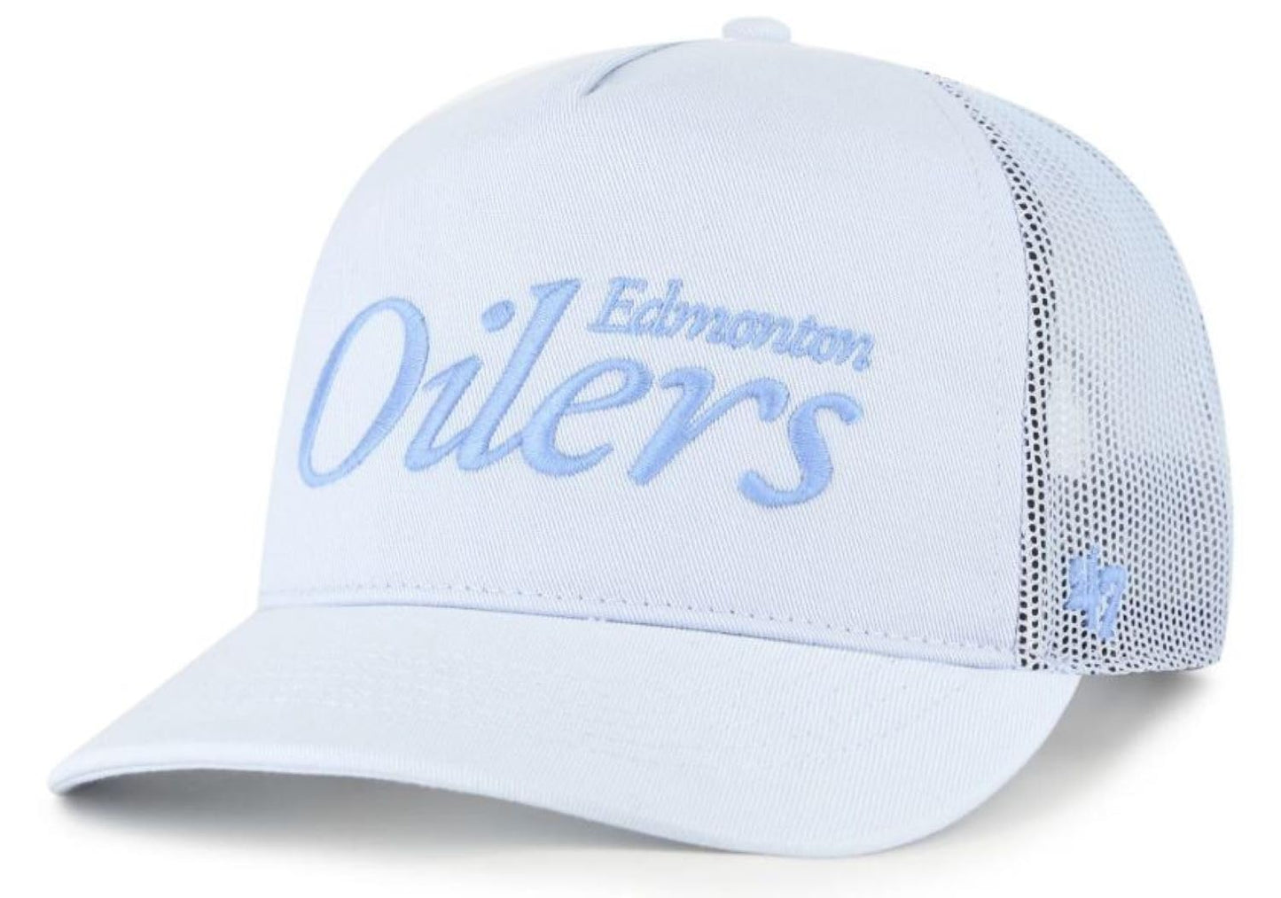 47 Hitch NHL Edmonton Foundation Script Mesh Snapback Hat - Powder Blue