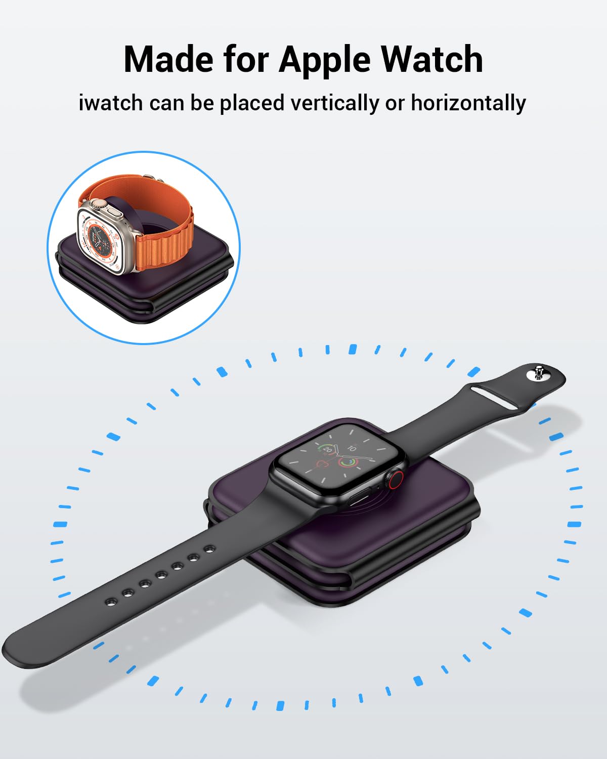 Wireless Charger, Magnetic Foldable 3 in 1 Wireless Charger, Fast Travel Wireless Charging Station for iPhone 15/14/13/12/ Series,for iWatch,for AirPods (Adapter Included)