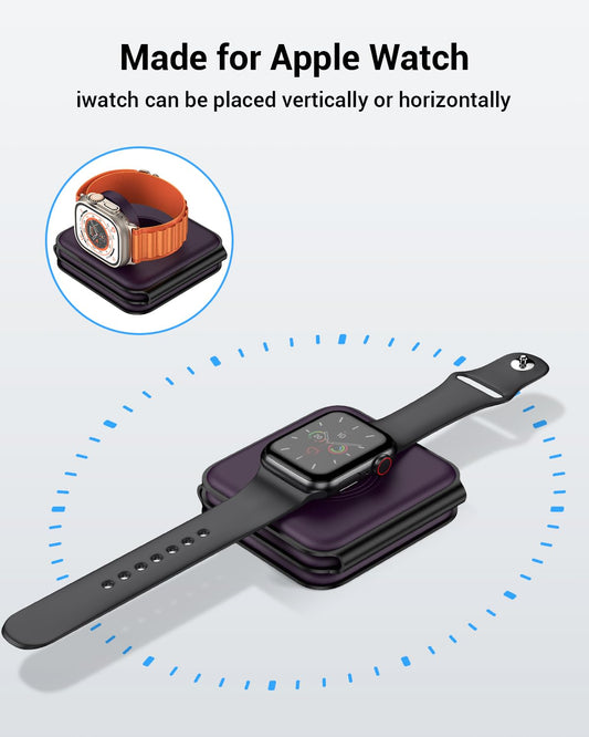 Wireless Charger, Magnetic Foldable 3 in 1 Wireless Charger, Fast Travel Wireless Charging Station for iPhone 15/14/13/12/ Series,for iWatch,for AirPods (Adapter Included)
